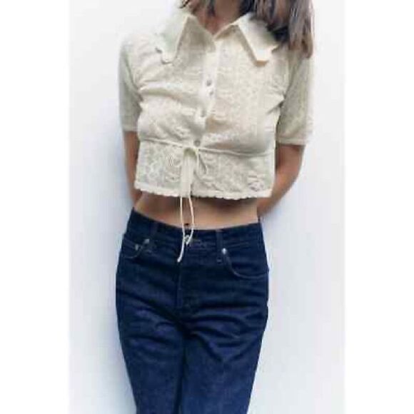 ZARA BOHO LACE POINTELLE KNIT JACKET CARDIGAN - Picture 4 of 6